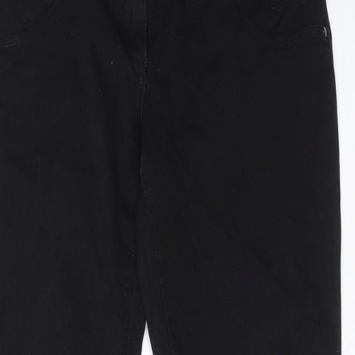 NEXT Womens Black Cotton Bootcut Jeans Size 14 Slim Zip