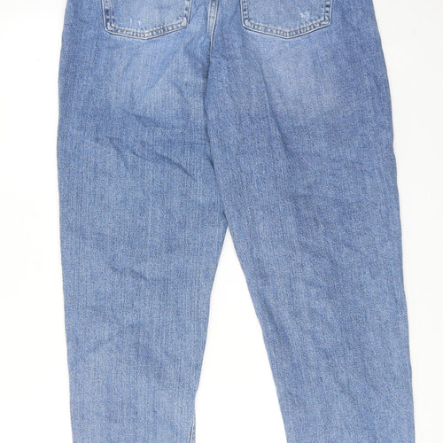 Marks and Spencer Womens Blue Cotton Mom Jeans Size 14 Regular Zip