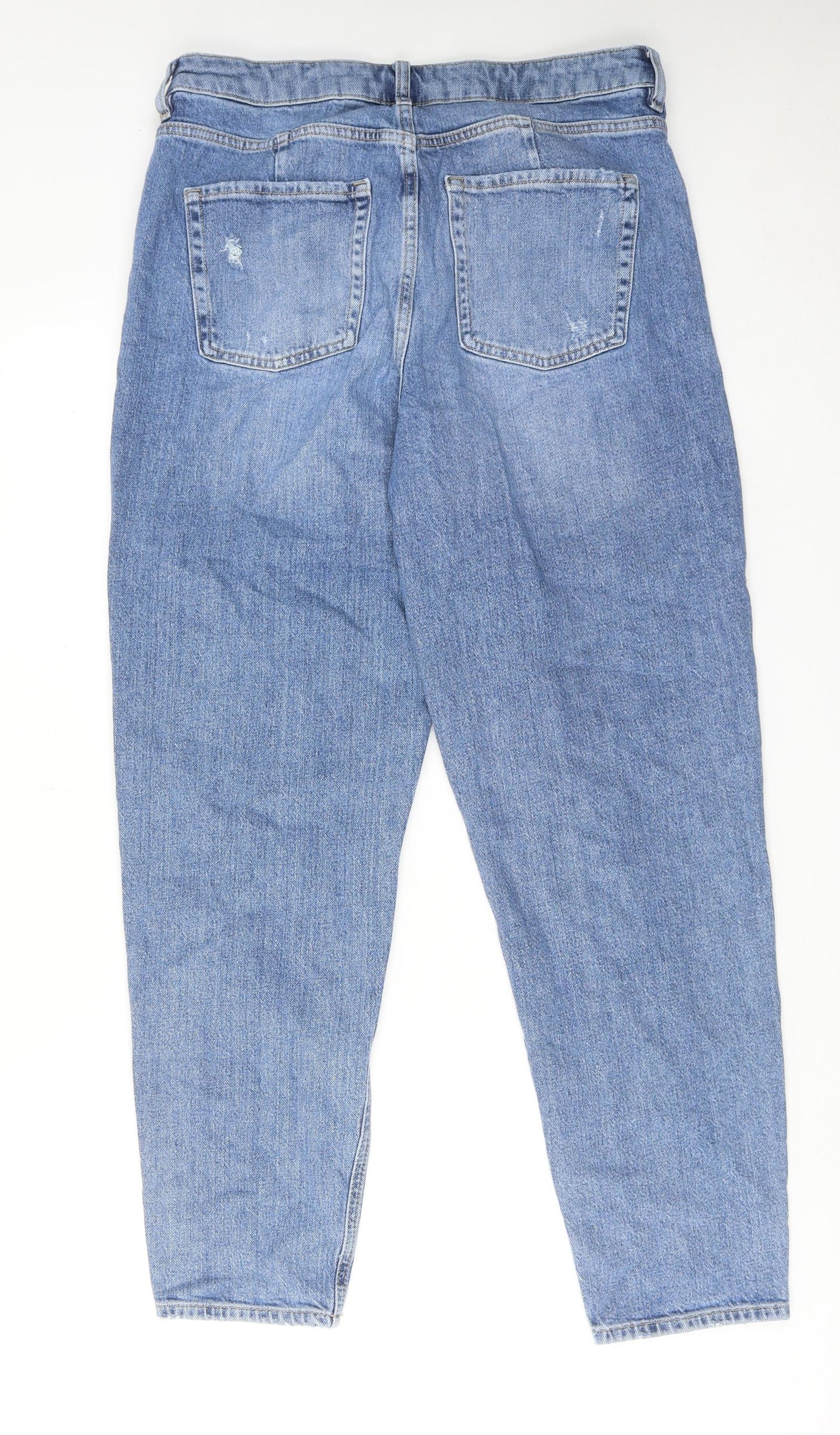 Marks and Spencer Womens Blue Cotton Mom Jeans Size 14 Regular Zip