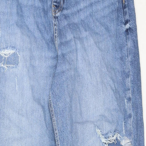 Marks and Spencer Womens Blue Cotton Mom Jeans Size 14 Regular Zip