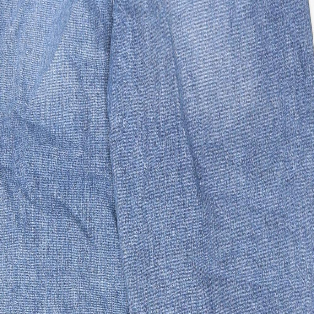Marks and Spencer Womens Blue Cotton Mom Jeans Size 14 Regular Zip