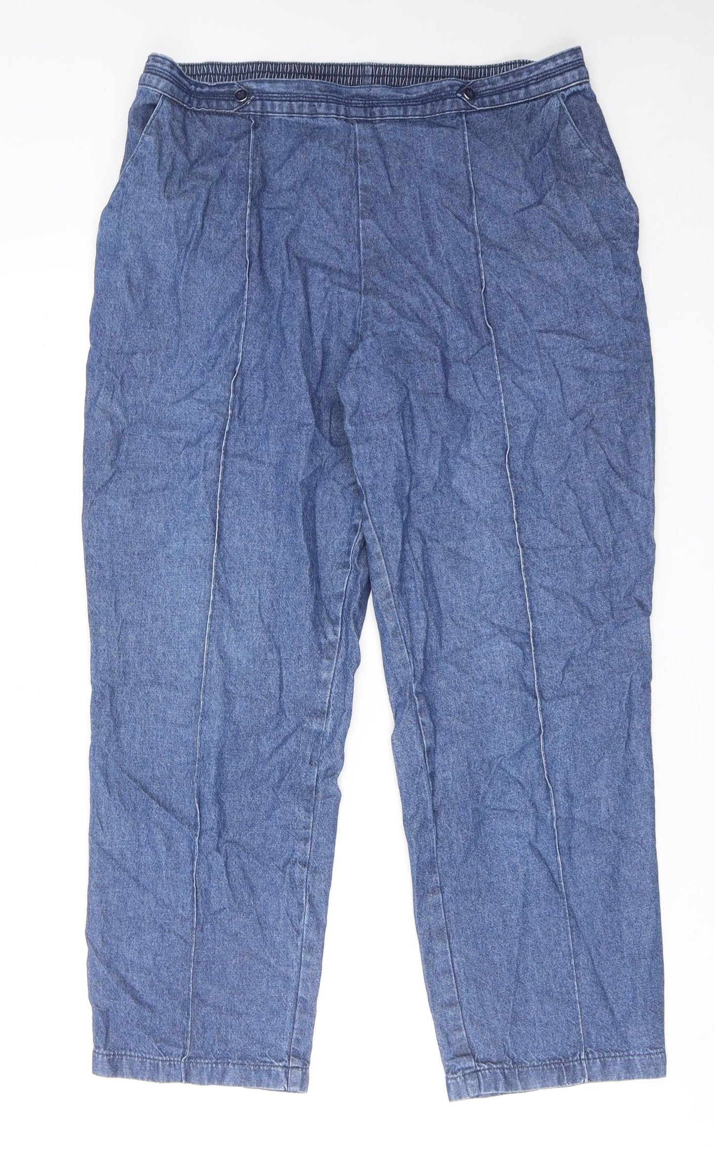 Marks and Spencer Womens Blue Cotton Straight Jeans Size 14 Regular Zip