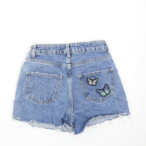 New Look Girls Blue Cotton Cut-Off Shorts Size 12 Years Regular Zip - Butterfly Detail