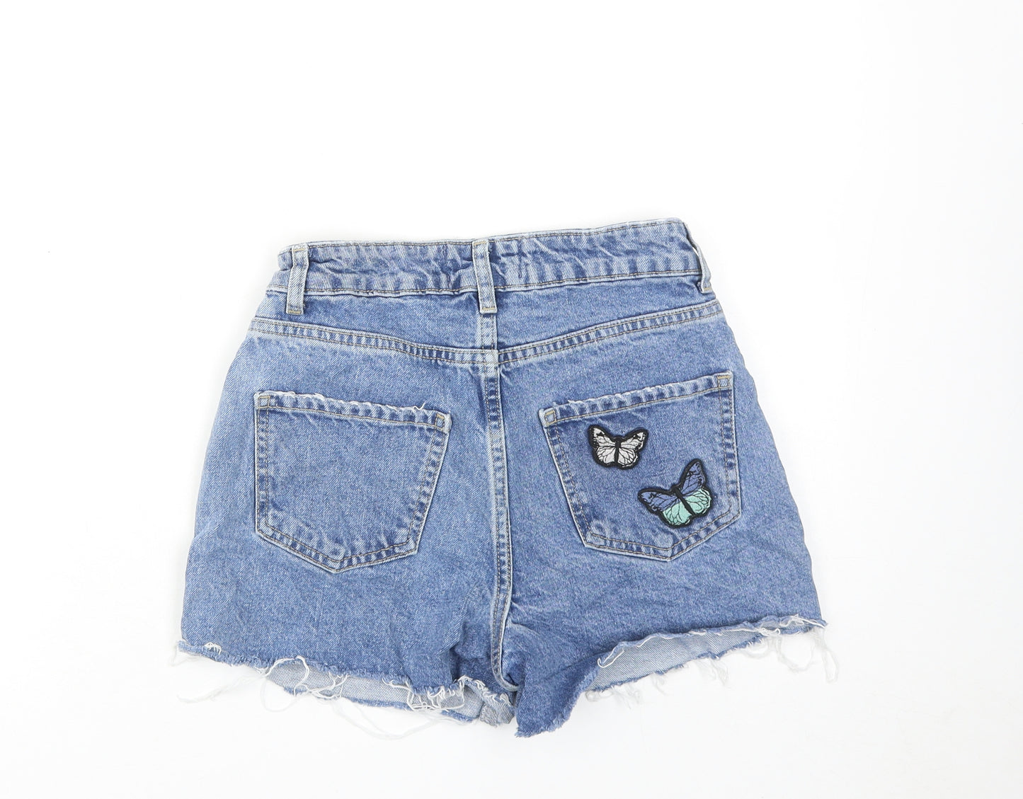 New Look Girls Blue Cotton Cut-Off Shorts Size 12 Years Regular Zip - Butterfly Detail