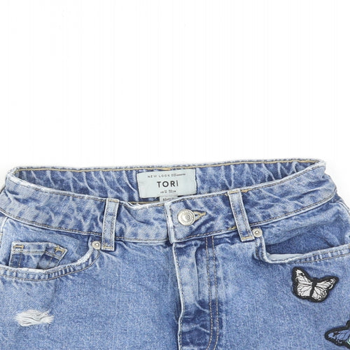 New Look Girls Blue Cotton Cut-Off Shorts Size 12 Years Regular Zip - Butterfly Detail