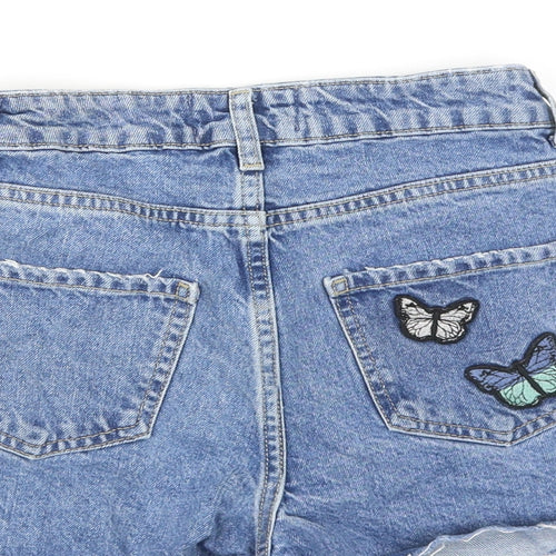 New Look Girls Blue Cotton Cut-Off Shorts Size 12 Years Regular Zip - Butterfly Detail