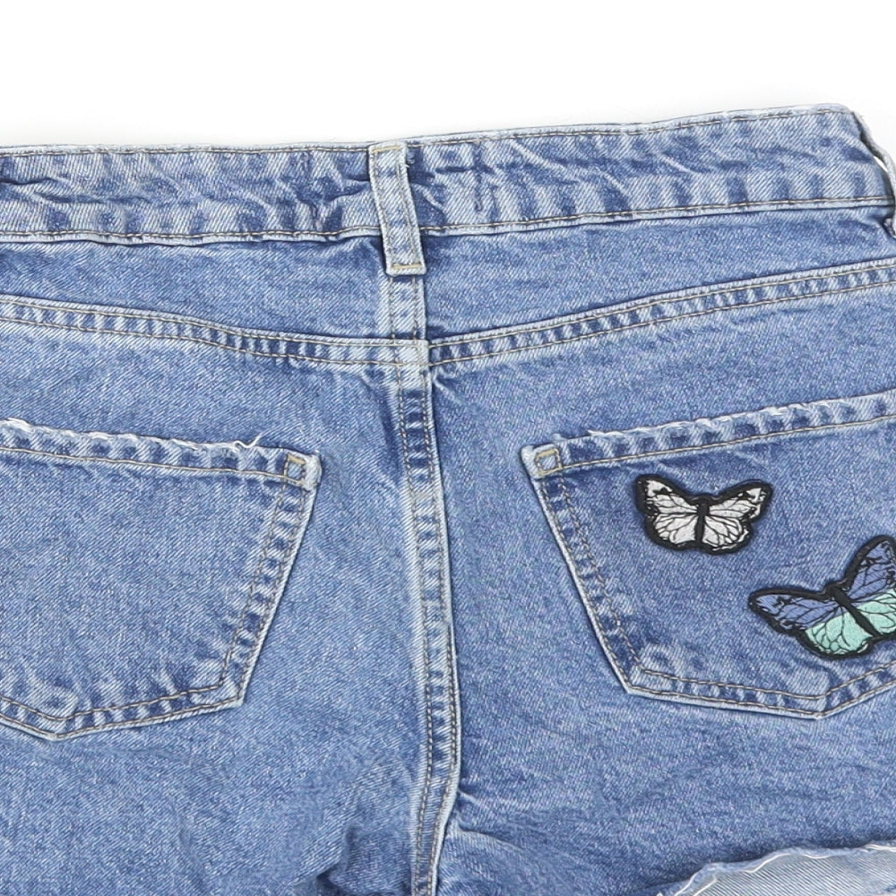 New Look Girls Blue Cotton Cut-Off Shorts Size 12 Years Regular Zip - Butterfly Detail