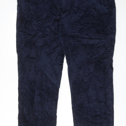 Marks and Spencer Mens Blue Cotton Trousers Size 42 in L29 in Regular Zip