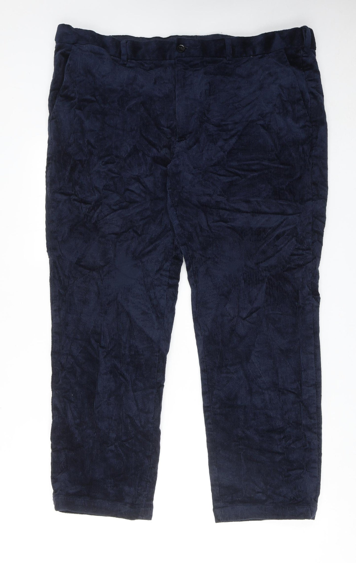 Marks and Spencer Mens Blue Cotton Trousers Size 42 in L29 in Regular Zip