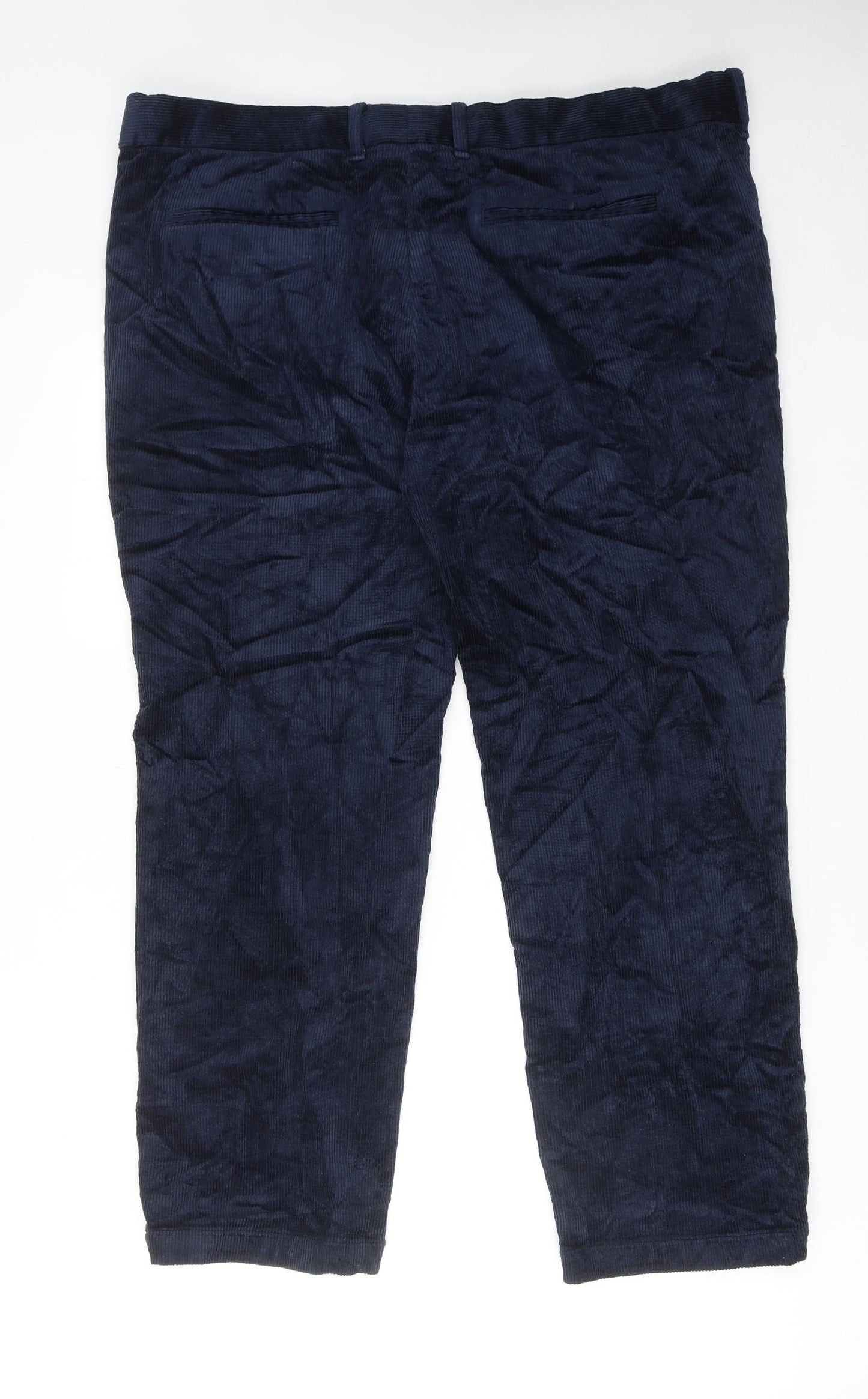 Marks and Spencer Mens Blue Cotton Trousers Size 42 in L29 in Regular Zip