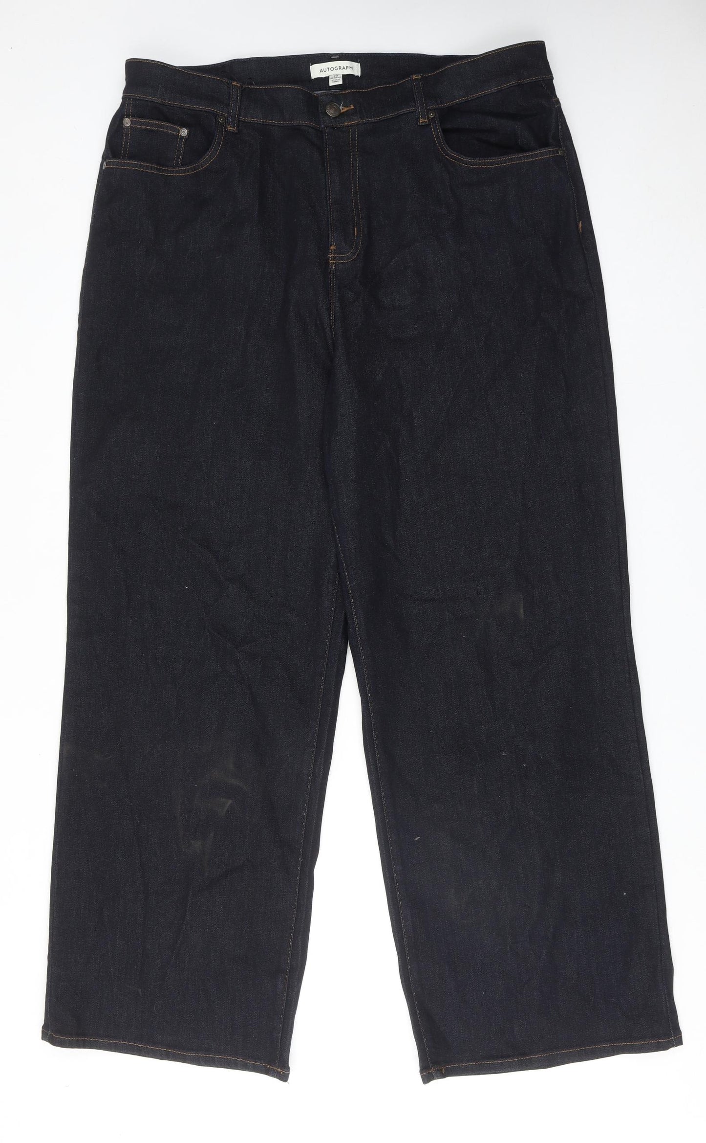 Autograph Womens Blue Cotton Wide-Leg Jeans Size 20 Regular Zip