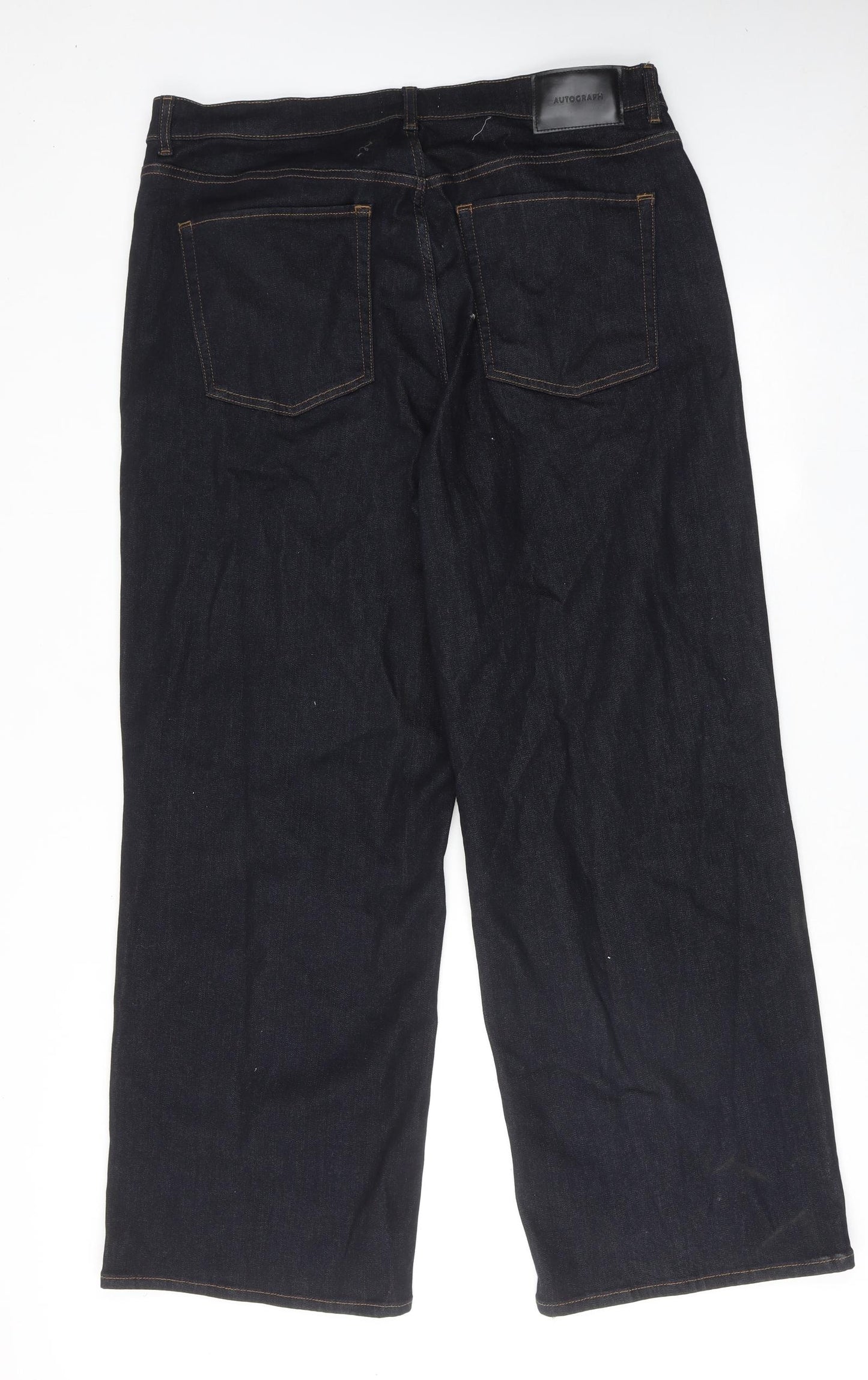 Autograph Womens Blue Cotton Wide-Leg Jeans Size 20 Regular Zip
