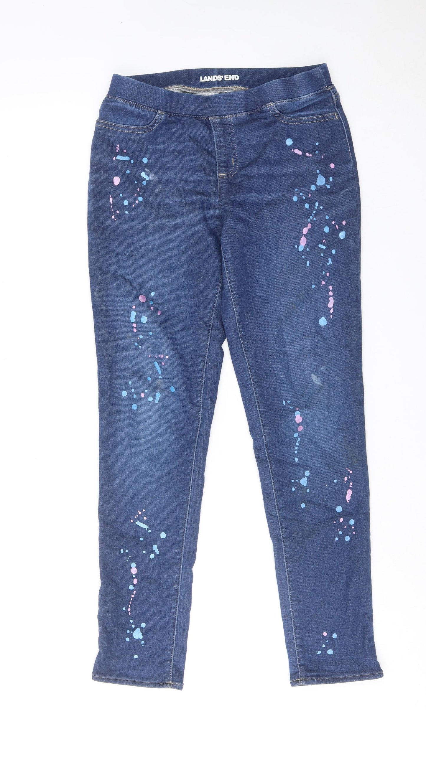 Lands' End Girls Blue Cotton Jegging Jeans Size 14 Years Regular Pullover - Splatter Detail