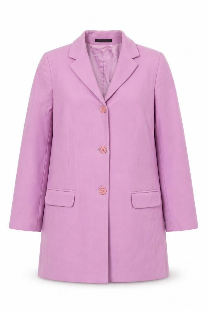 Front view of Theory women’s purple overcoat coat, size L, button
