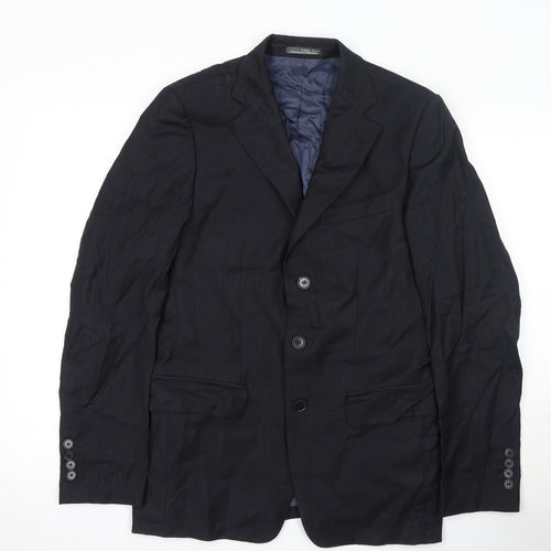 Zara Mens Black Striped Wool Jacket Suit Jacket Size S Regular - Shoulder Pads