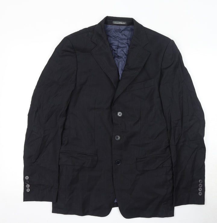 Zara Mens Black Striped Wool Jacket Suit Jacket Size S Regular - Shoulder Pads