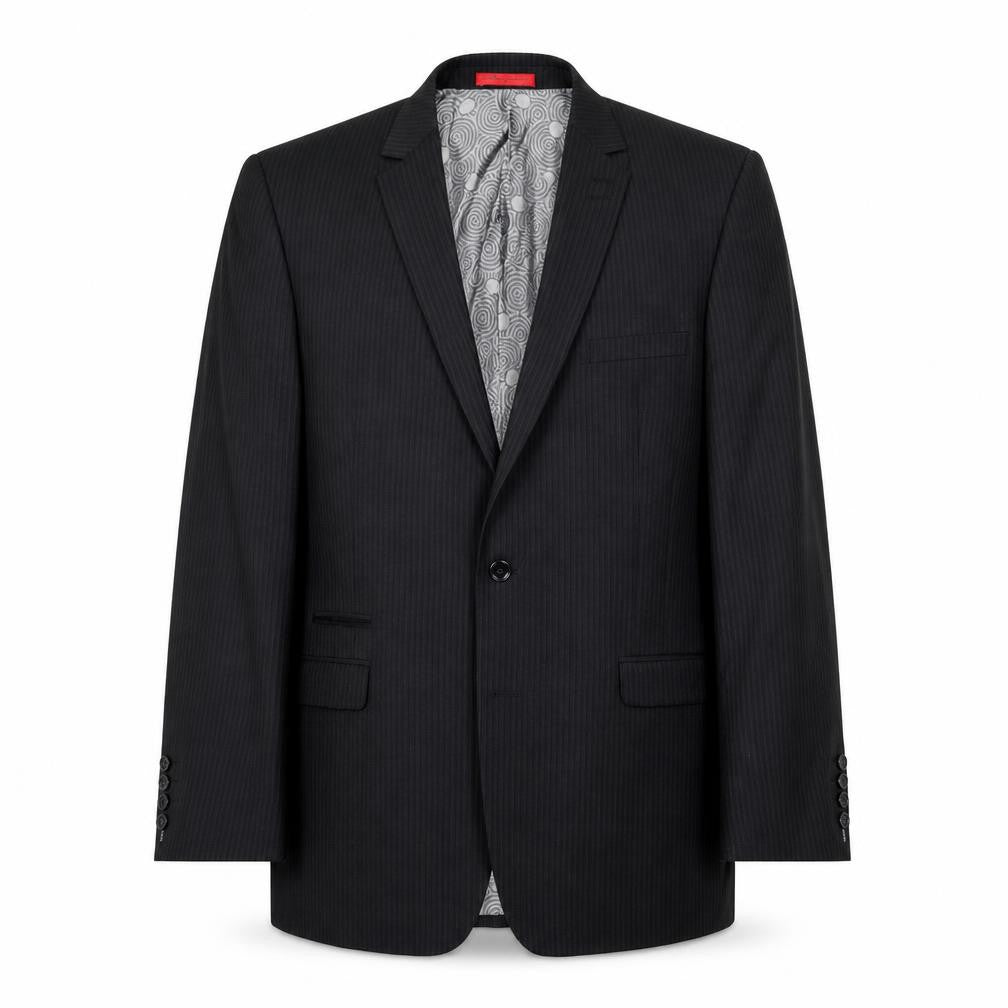Front view of Skopes men’s black striped polyester jacket suit jacket, size 46, regular - shoulder pads