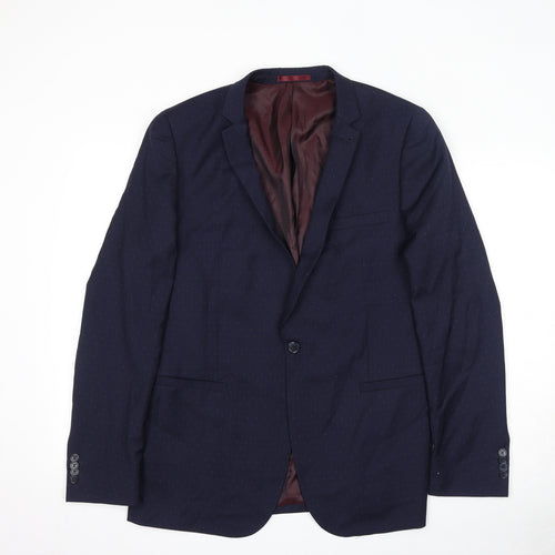 Topman Mens Blue Polyester Jacket Suit Jacket Size 40 Regular