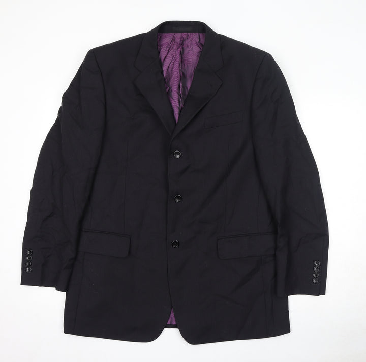 Racing Green Mens Black Wool Jacket Suit Jacket Size 42 Regular - Shoulder Pads