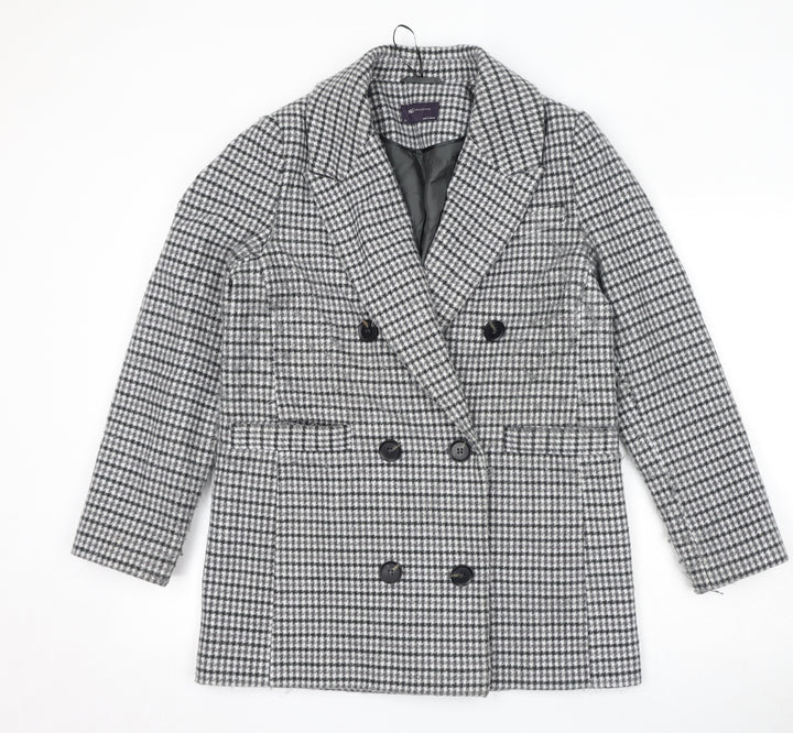 Marks and Spencer Womens Grey Geometric Pea Coat Coat Size 10 Button