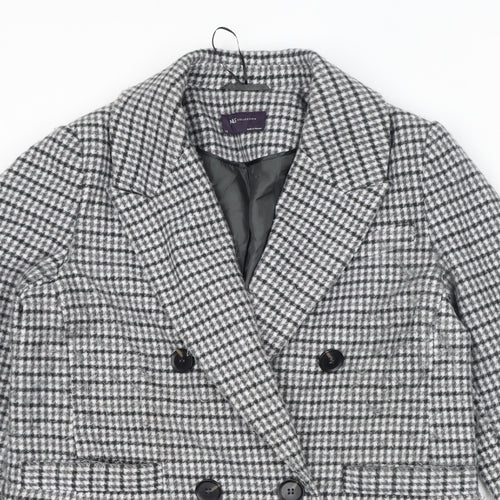 Marks and Spencer Womens Grey Geometric Pea Coat Coat Size 10 Button