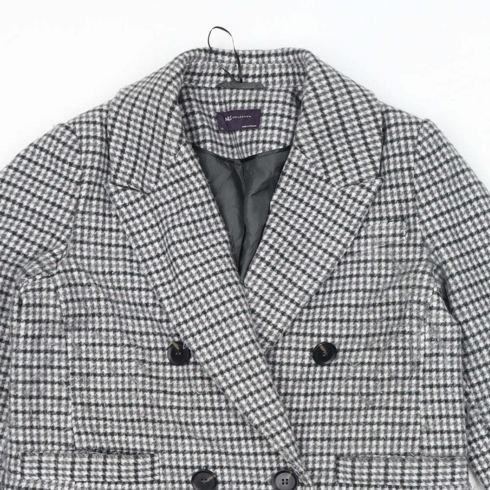Marks and Spencer Womens Grey Geometric Pea Coat Coat Size 10 Button