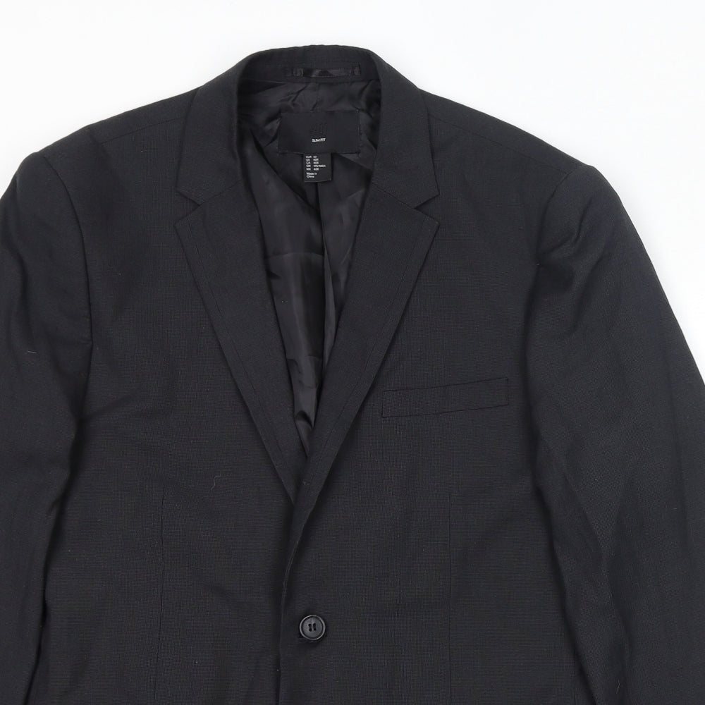 H&M Mens Black Polyester Jacket Suit Jacket Size 40 Regular