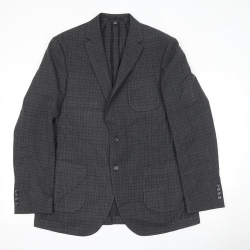 Marks and Spencer Mens Grey Plaid Polyester Jacket Suit Jacket Size 42 Regular