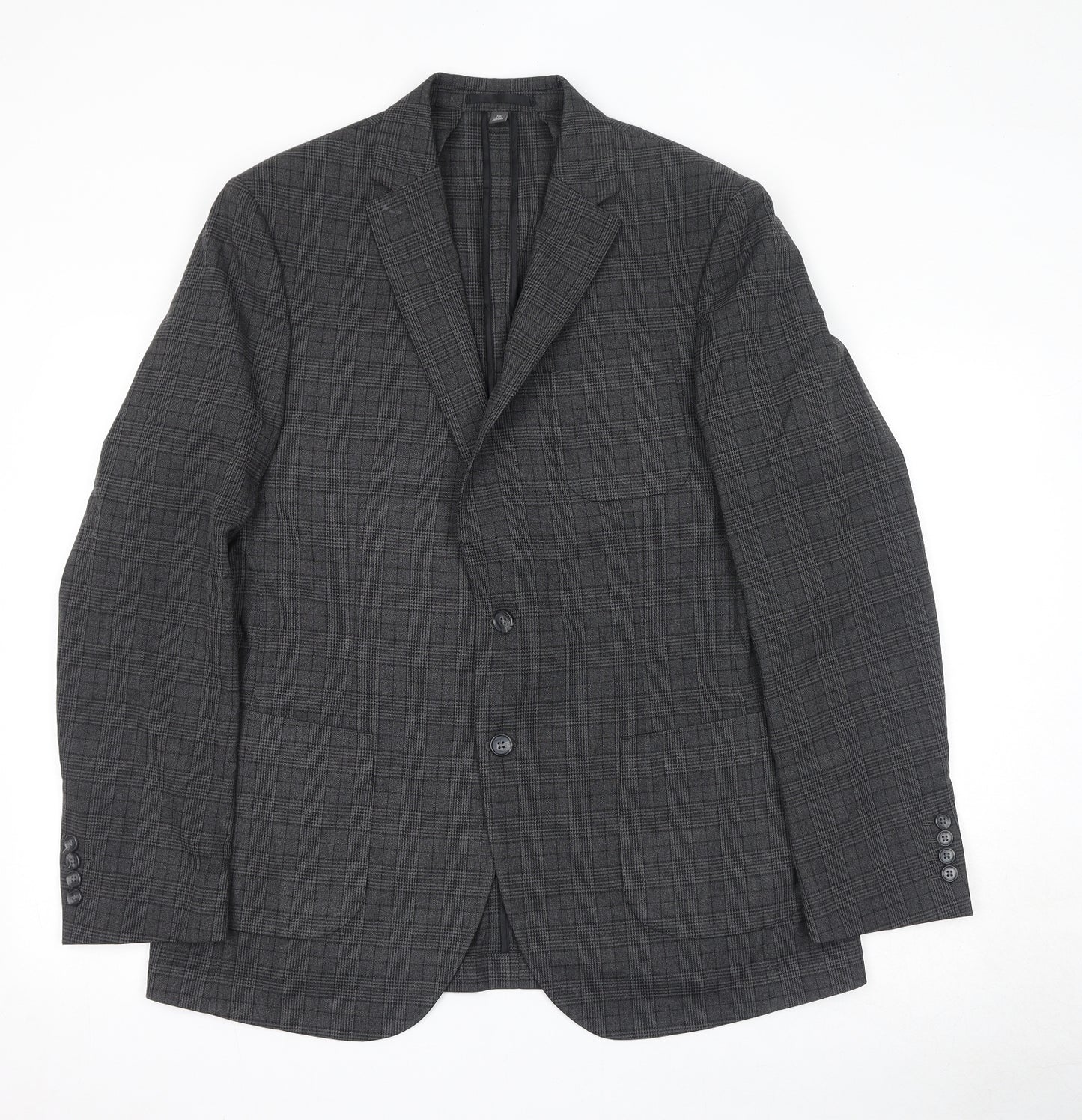 Marks and Spencer Mens Grey Plaid Polyester Jacket Suit Jacket Size 42 Regular