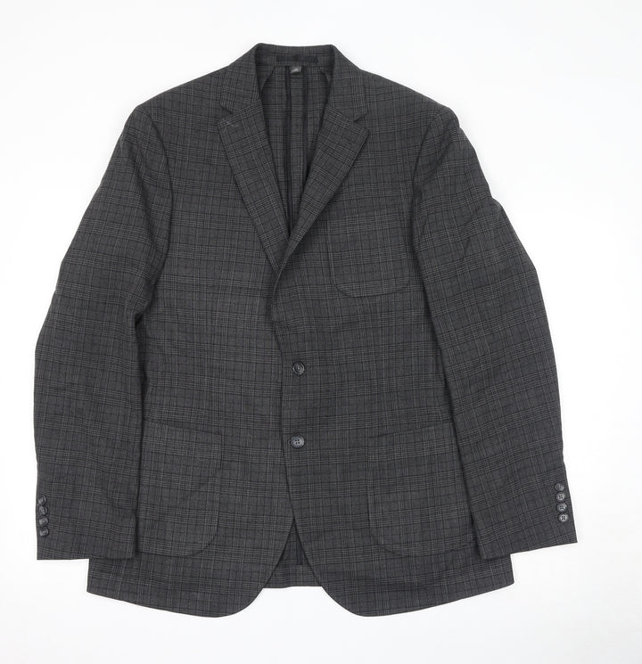 Marks and Spencer Mens Grey Plaid Polyester Jacket Suit Jacket Size 42 Regular