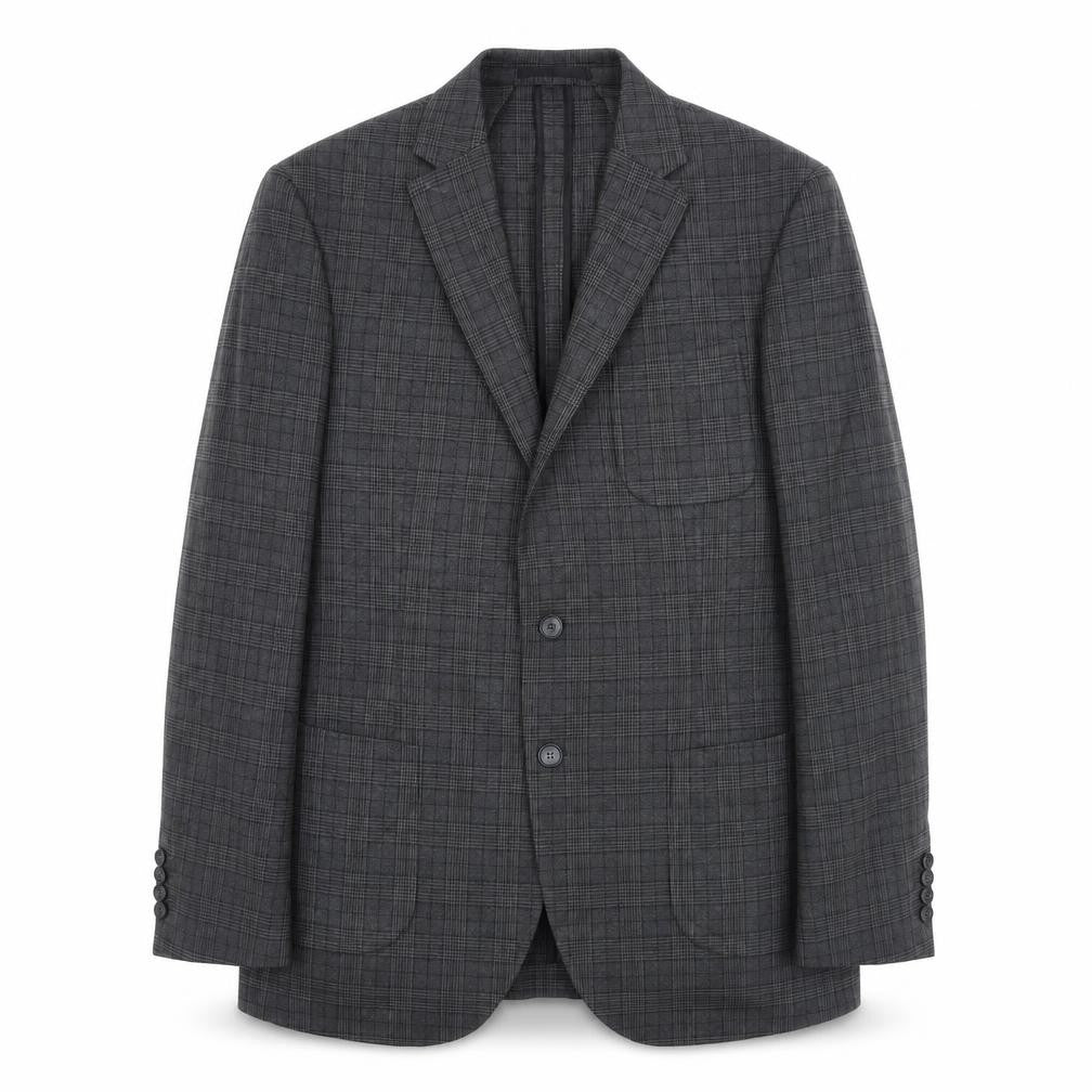 Front view of Marks & Spencer men’s grey plaid polyester jacket suit jacket, size 42, regular