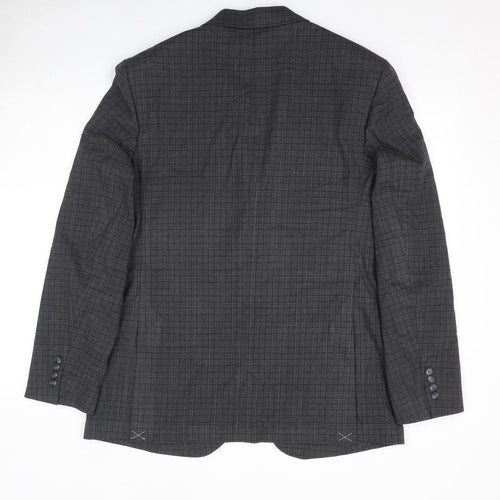 Marks and Spencer Mens Grey Plaid Polyester Jacket Suit Jacket Size 42 Regular