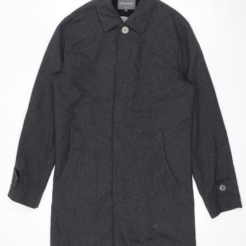 Peter Werth Mens Grey Overcoat Coat Size L Button