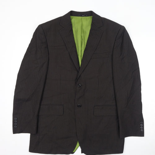 Fellini Mens Brown Striped Polyester Jacket Suit Jacket Size 40 Regular