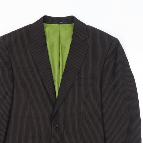 Fellini Mens Brown Striped Polyester Jacket Suit Jacket Size 40 Regular