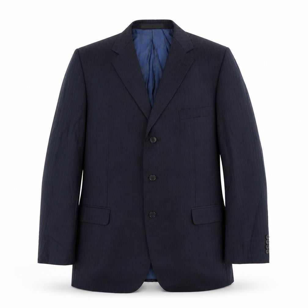 Front view of Marks & Spencer men’s blue wool jacket suit jacket, size 44, regular - shoulder pads