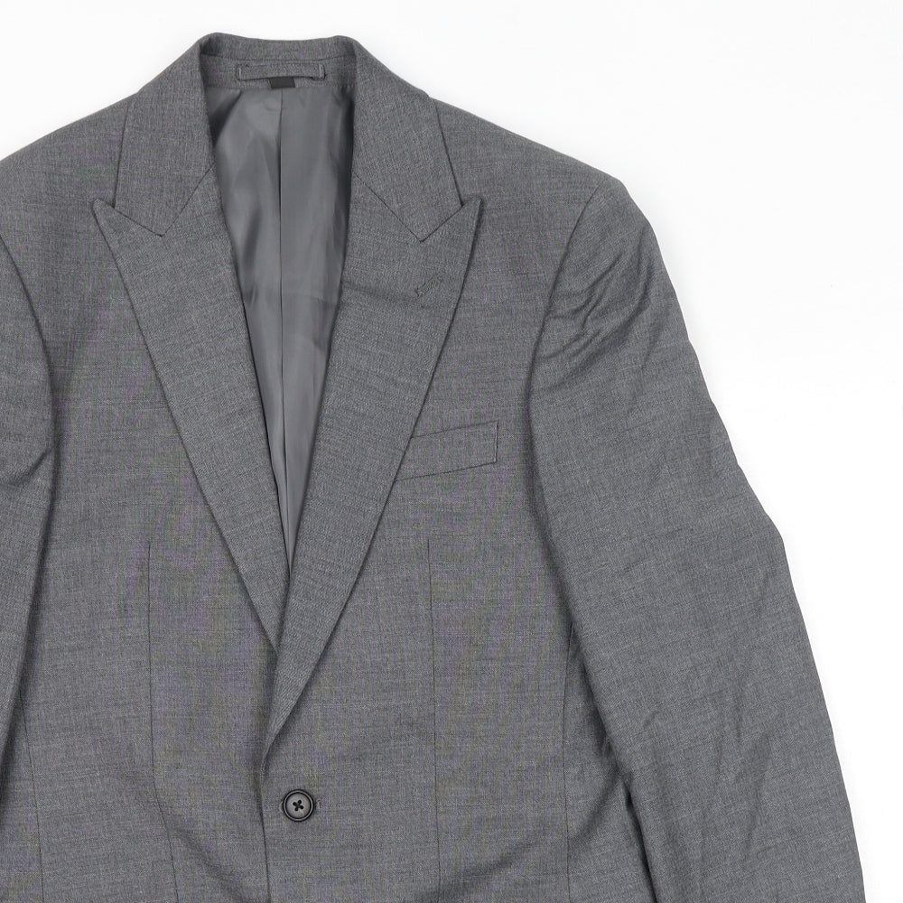 Marks and Spencer Mens Grey Polyester Jacket Suit Jacket Size 36 Regular - Shoulder Pads