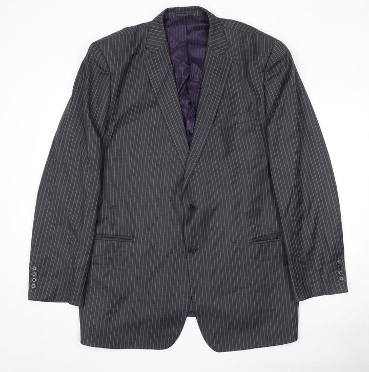 Savoy Taylors Guild Mens Grey Striped Wool Jacket Suit Jacket Size 50 Regular