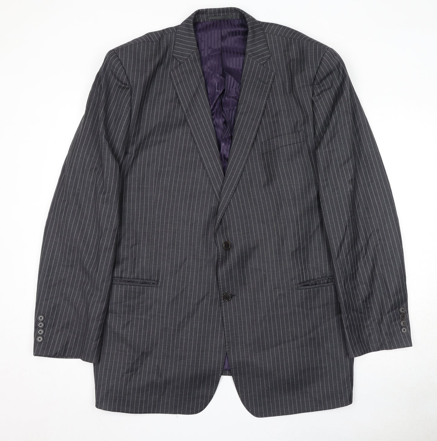 Savoy Taylors Guild Mens Grey Striped Wool Jacket Suit Jacket Size 50 Regular