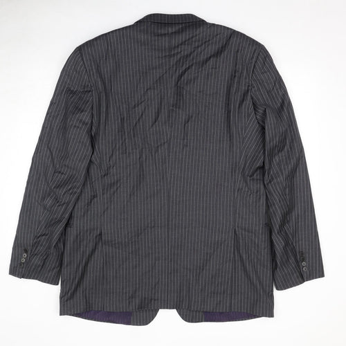 Savoy Taylors Guild Mens Grey Striped Wool Jacket Suit Jacket Size 50 Regular