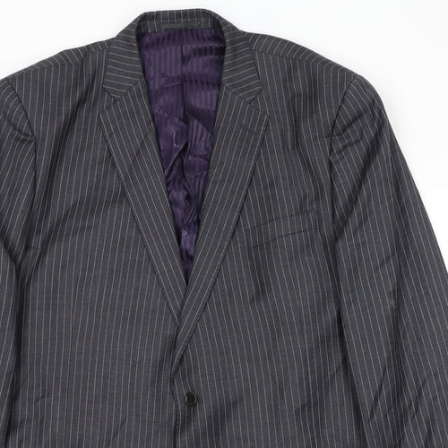 Savoy Taylors Guild Mens Grey Striped Wool Jacket Suit Jacket Size 50 Regular