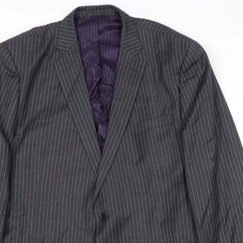 Savoy Taylors Guild Mens Grey Striped Wool Jacket Suit Jacket Size 50 Regular