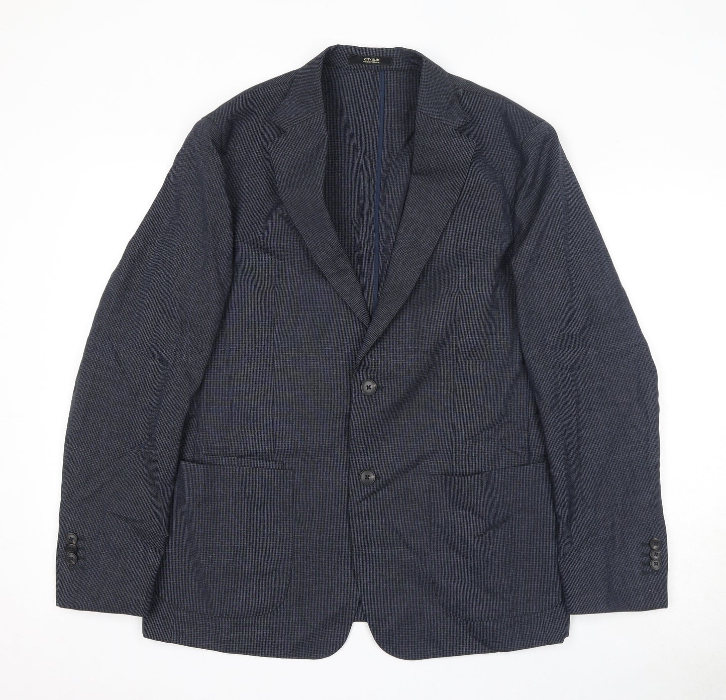 Massimo Dutti Mens Blue Geometric Wool Jacket Suit Jacket Size L Regular