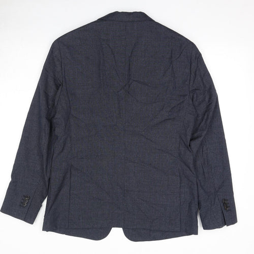 Massimo Dutti Mens Blue Geometric Wool Jacket Suit Jacket Size L Regular