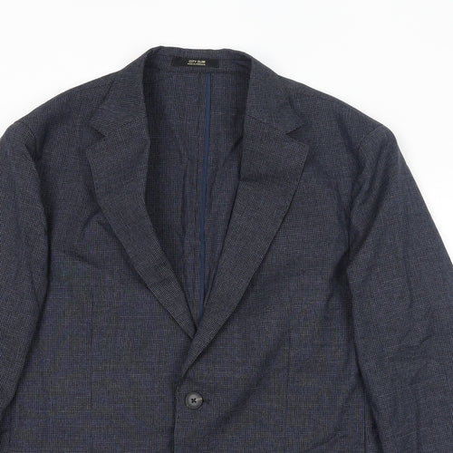 Massimo Dutti Mens Blue Geometric Wool Jacket Suit Jacket Size L Regular