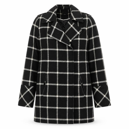 Front view of Dorothy Perkins women’s black striped jacket, size UK 12, button