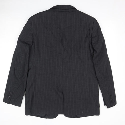Jaeger Mens Grey Striped Wool Jacket Suit Jacket Size 42 Regular - Shoulder Pads