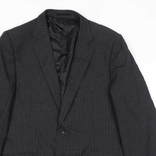 Jaeger Mens Grey Striped Wool Jacket Suit Jacket Size 42 Regular - Shoulder Pads