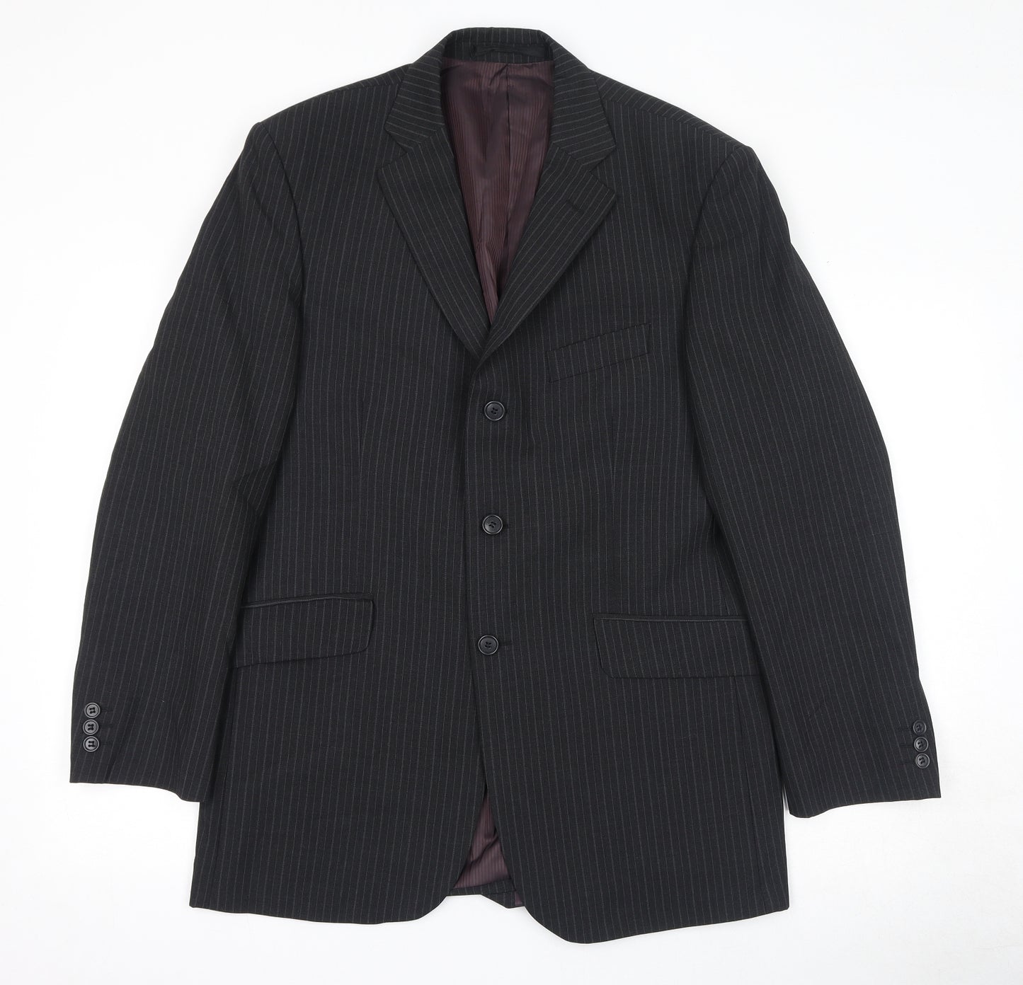 Marks and Spencer Mens Black Striped Polyester Jacket Suit Jacket Size 40 Regular