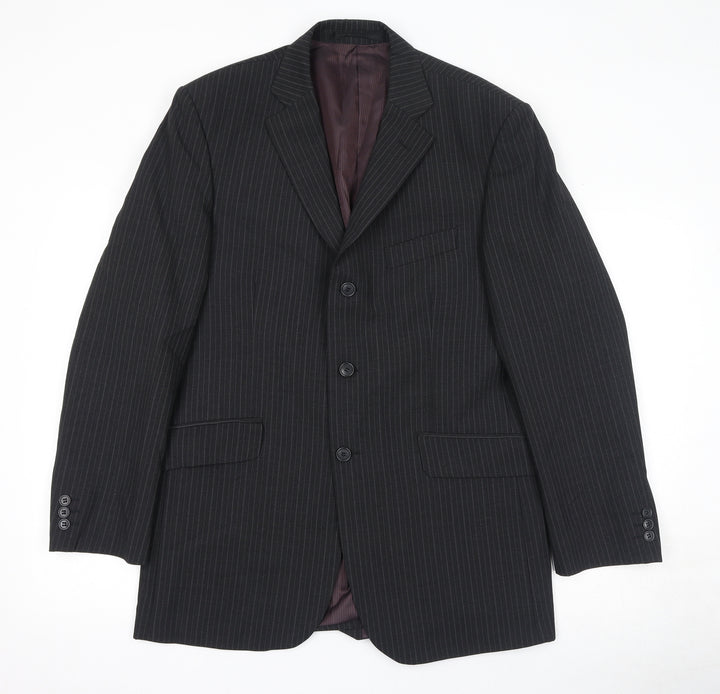 Marks and Spencer Mens Black Striped Polyester Jacket Suit Jacket Size 40 Regular